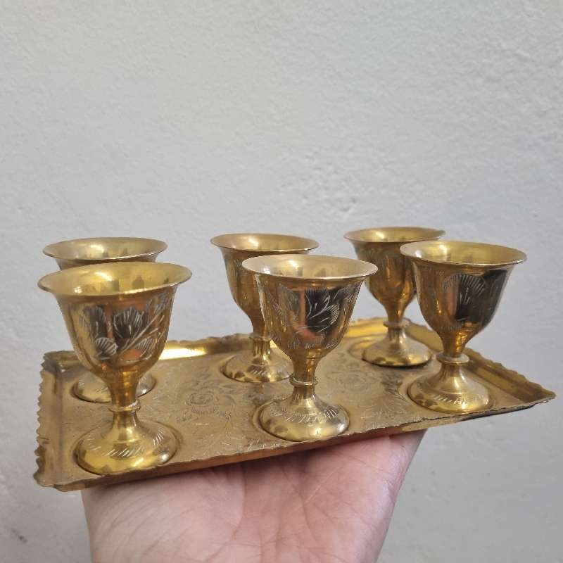 Vintage Brass Goblet and Tray set / Turkish coffee set