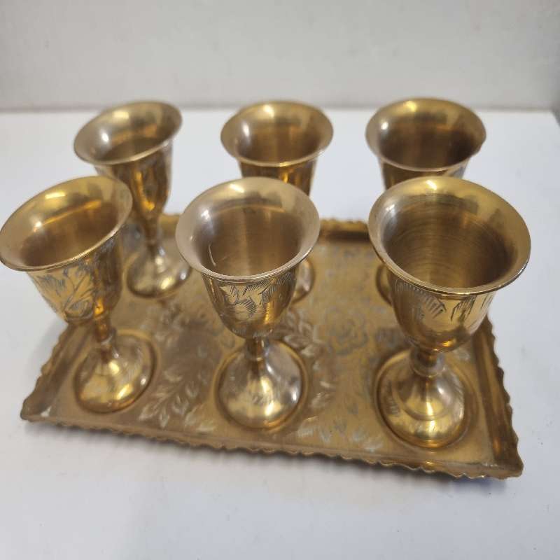 Vintage Brass Goblet and Tray set / Turkish coffee set