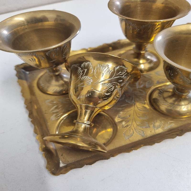 Vintage Brass Goblet and Tray set / Turkish coffee set