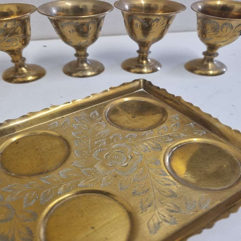 Vintage Brass Goblet and Tray set / Turkish coffee set