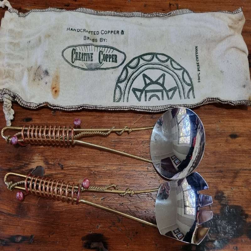 Handcrafted Copper & Brass Salad Server Set by Creative Copper
