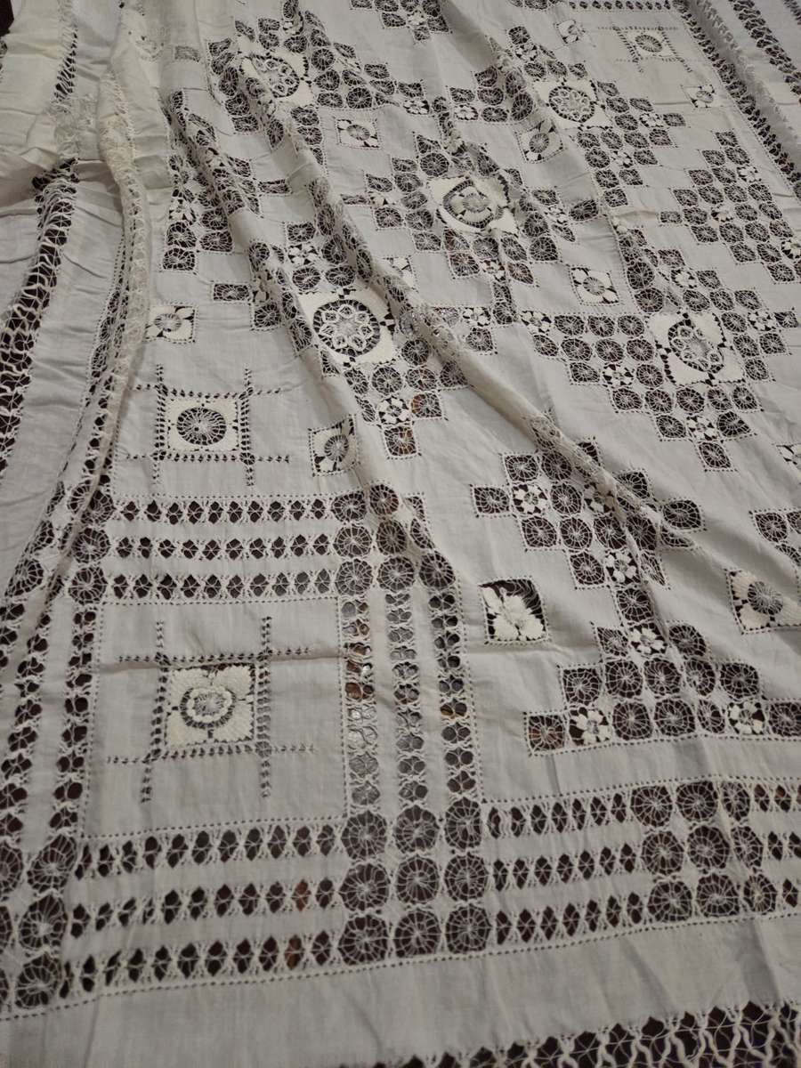 Very large beautiful Vintage Tablecloth Some minor imperfections  Size - 2.5m x 2m