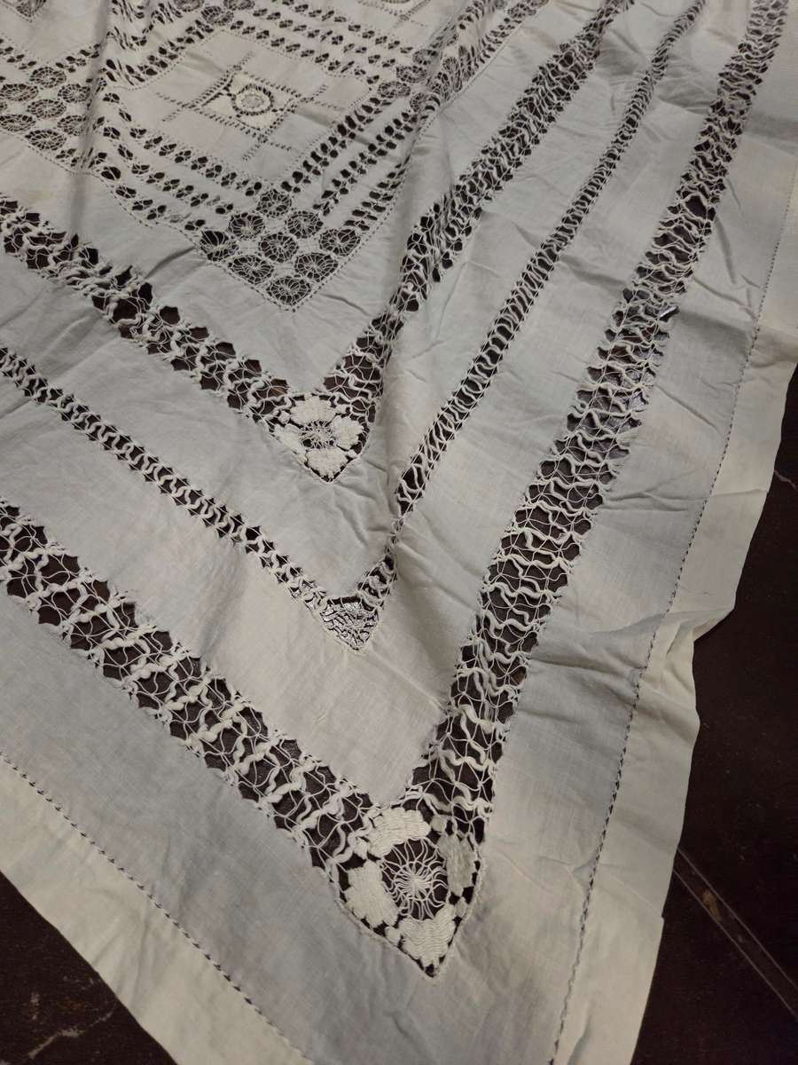 Very large beautiful Vintage Tablecloth Some minor imperfections  Size - 2.5m x 2m
