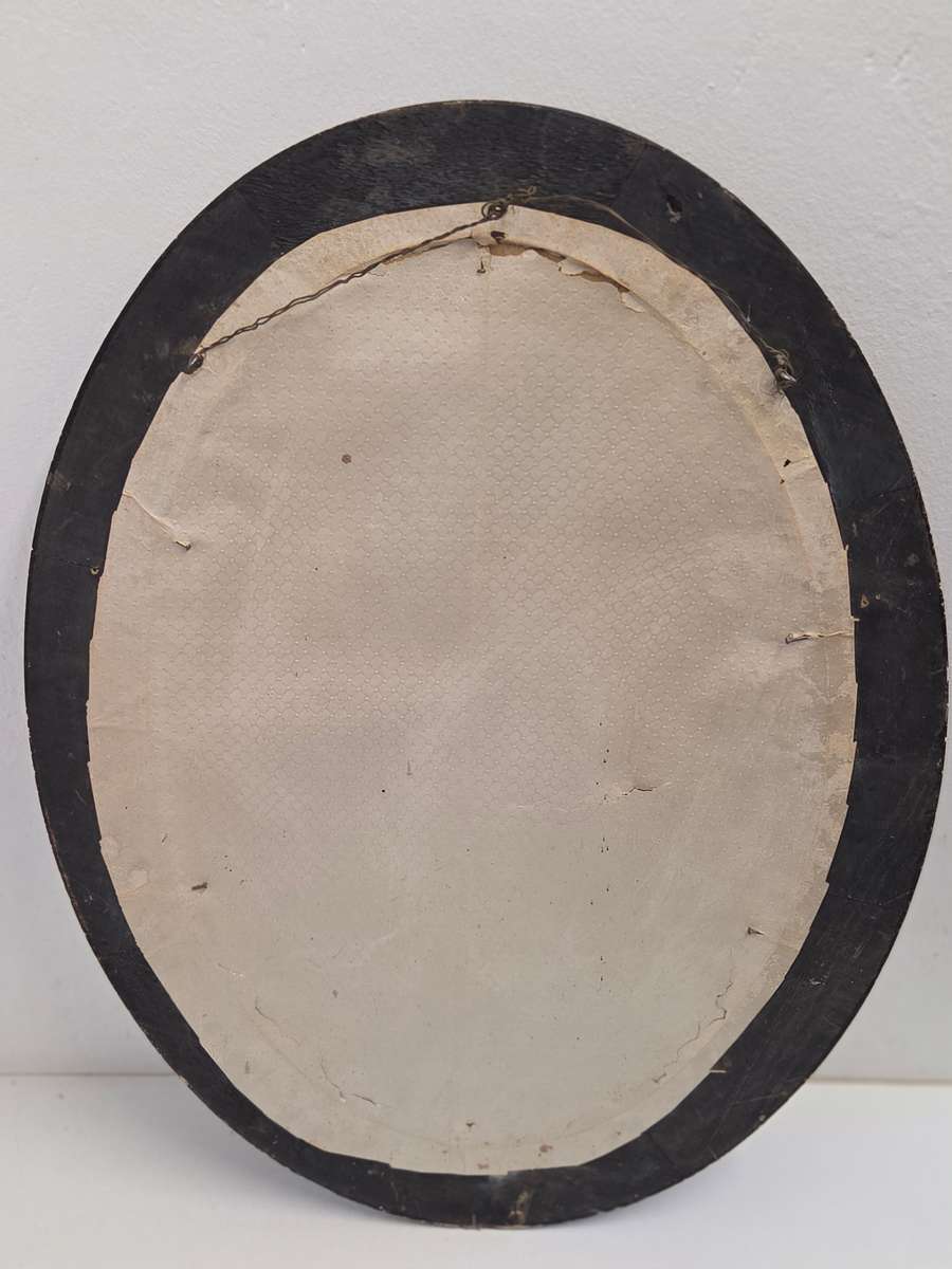Large Vintage Oval Wooden Frame with curved glass and vintage photo