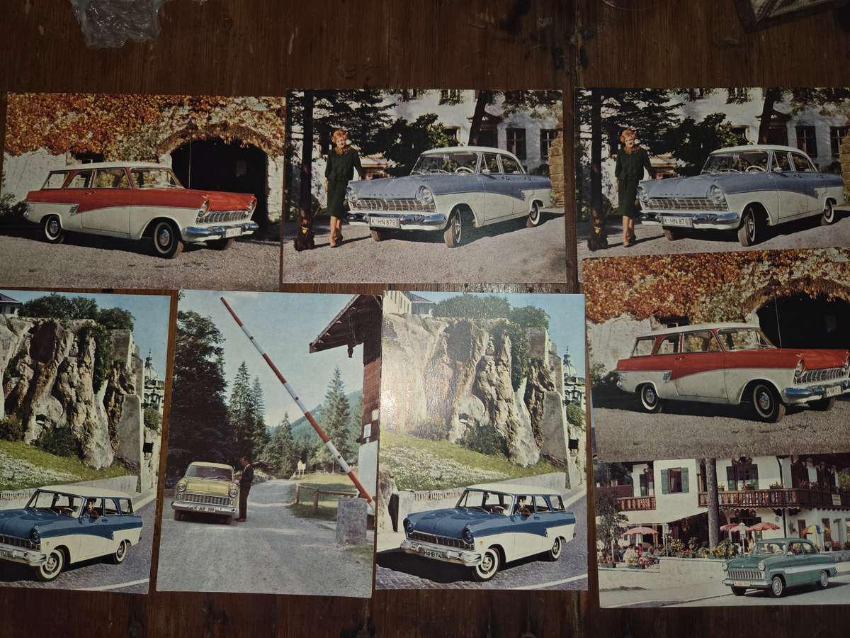 8 x Vintage Postcards with Old Cars - Ford Taunus