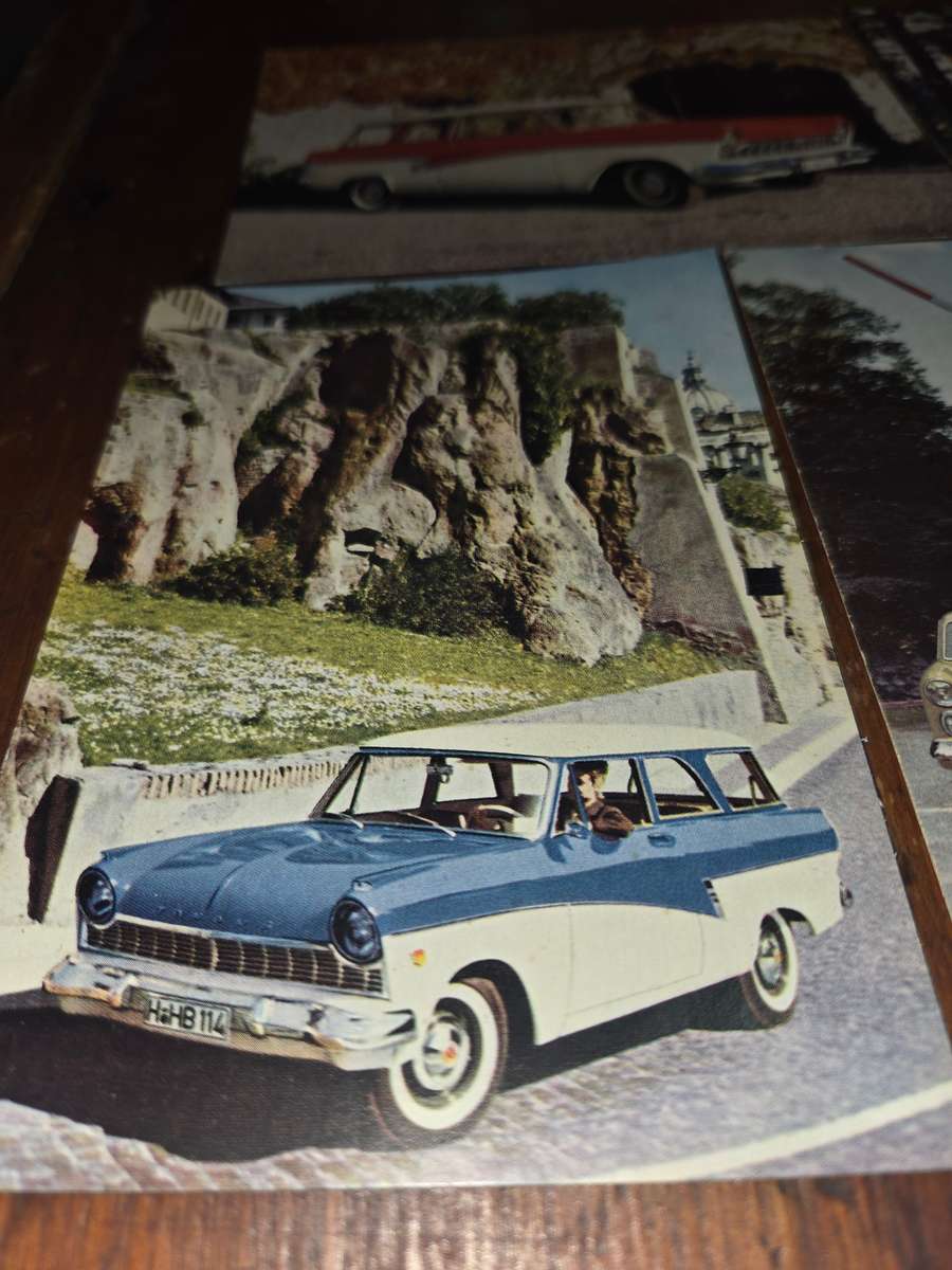 8 x Vintage Postcards with Old Cars - Ford Taunus
