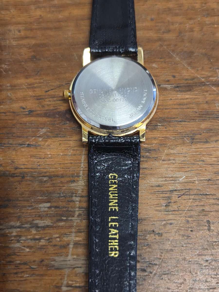 Gents Watch with Genuine Leather Strap and Genuine Diamond