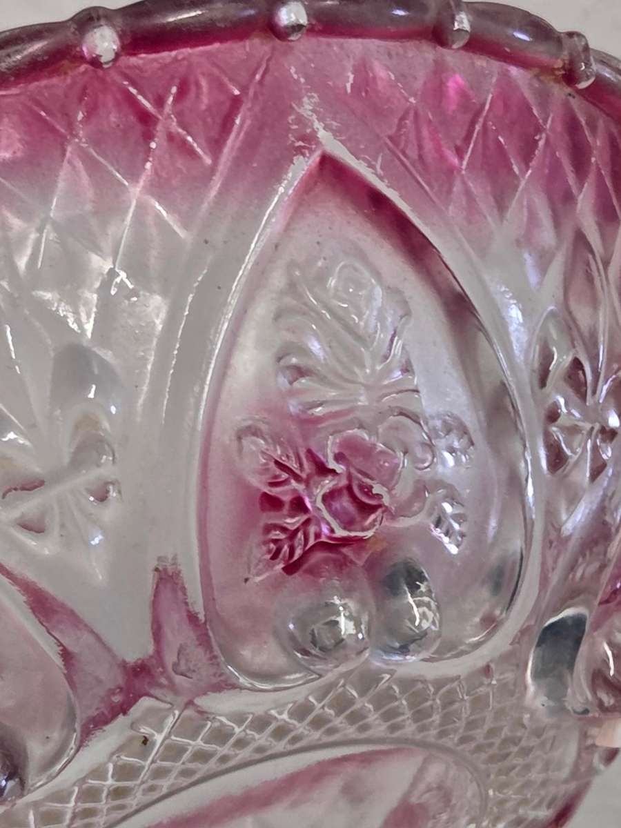 4 x Vintage colored glass pudding bowls with beautiful detail