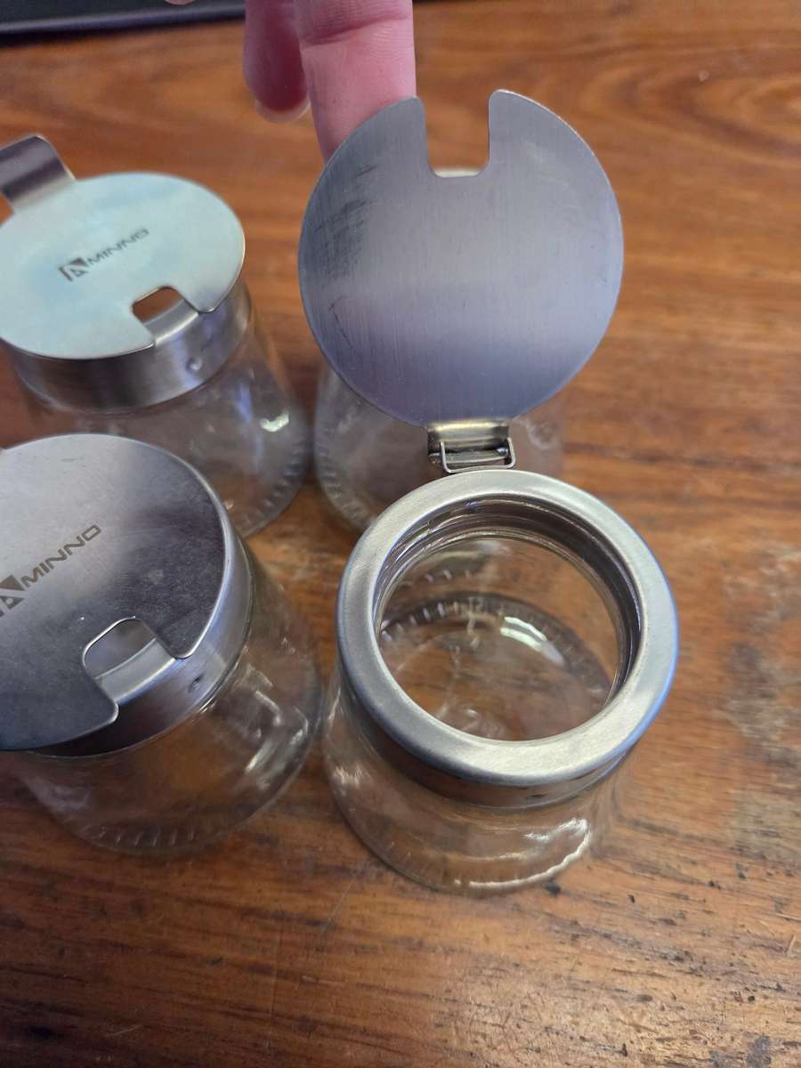 4 x Aminno Glass containers / Sugar bowls / Jam jars with metal lids - Height - 7cm