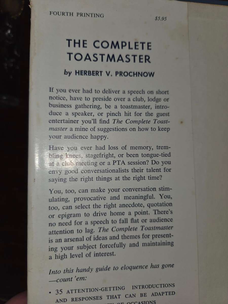 The Complete Toastmaster - Treasury of over 2500 stories, quotes, etc - Hervert V Prochnow