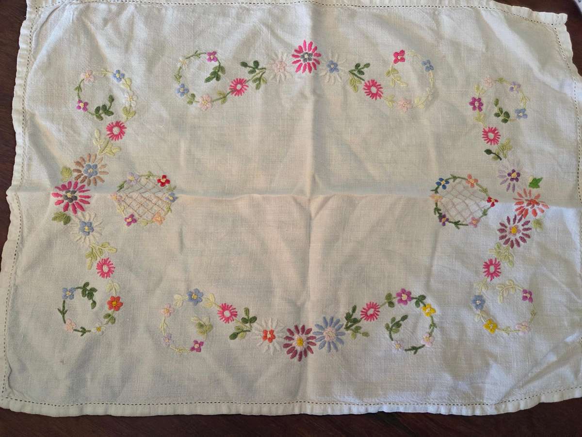 Vintage Embroidered Tea Tray Cloth