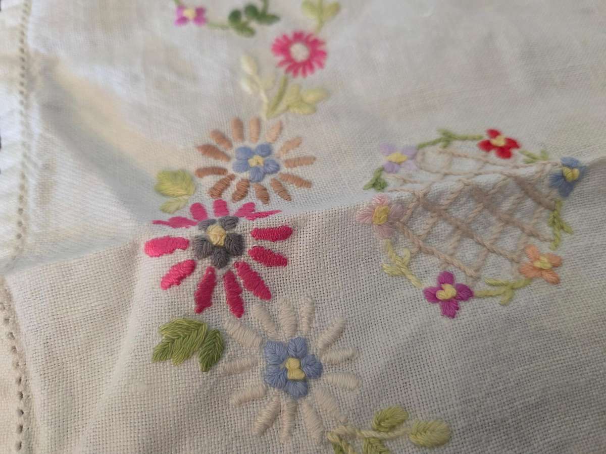 Vintage Embroidered Tea Tray Cloth