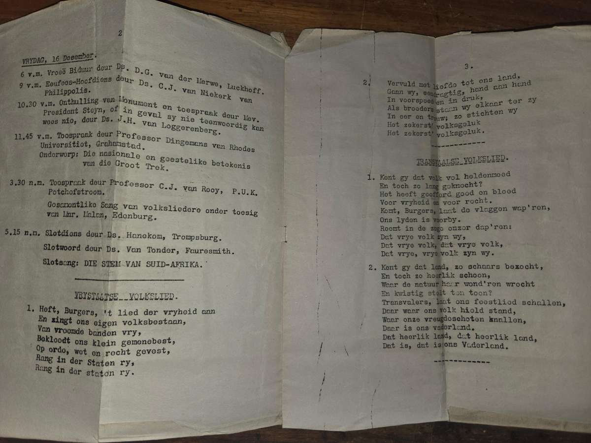 Dingaansdag-Eeufeesviering Program - Boomplaas 1938