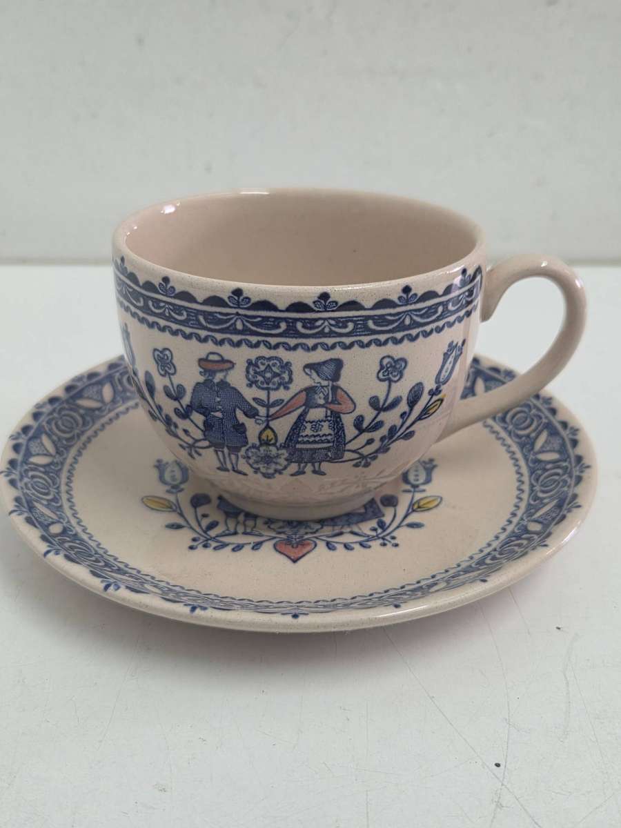 Vintage Johnson Brothers duo - Cup and Saucer with Delft like detail Made in England