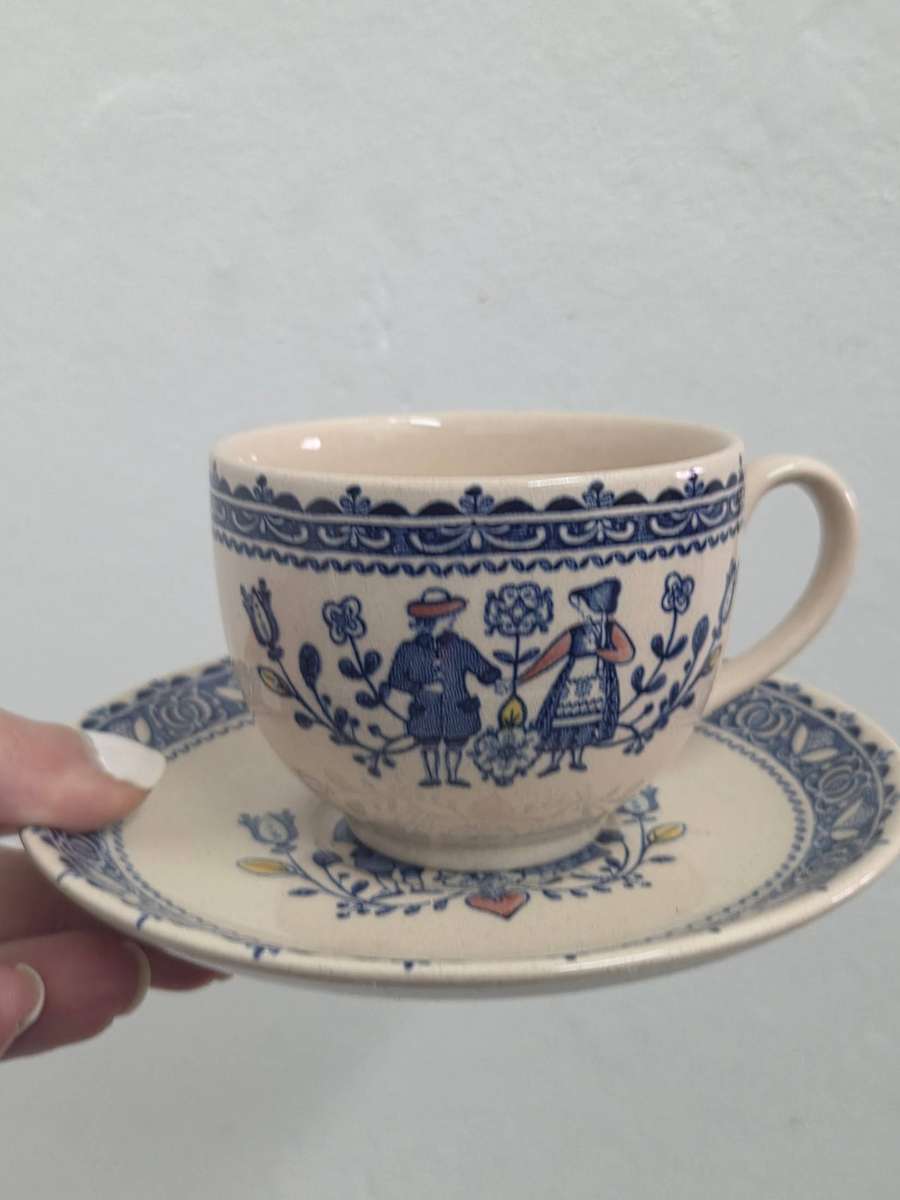 Vintage Johnson Brothers duo - Cup and Saucer with Delft like detail Made in England