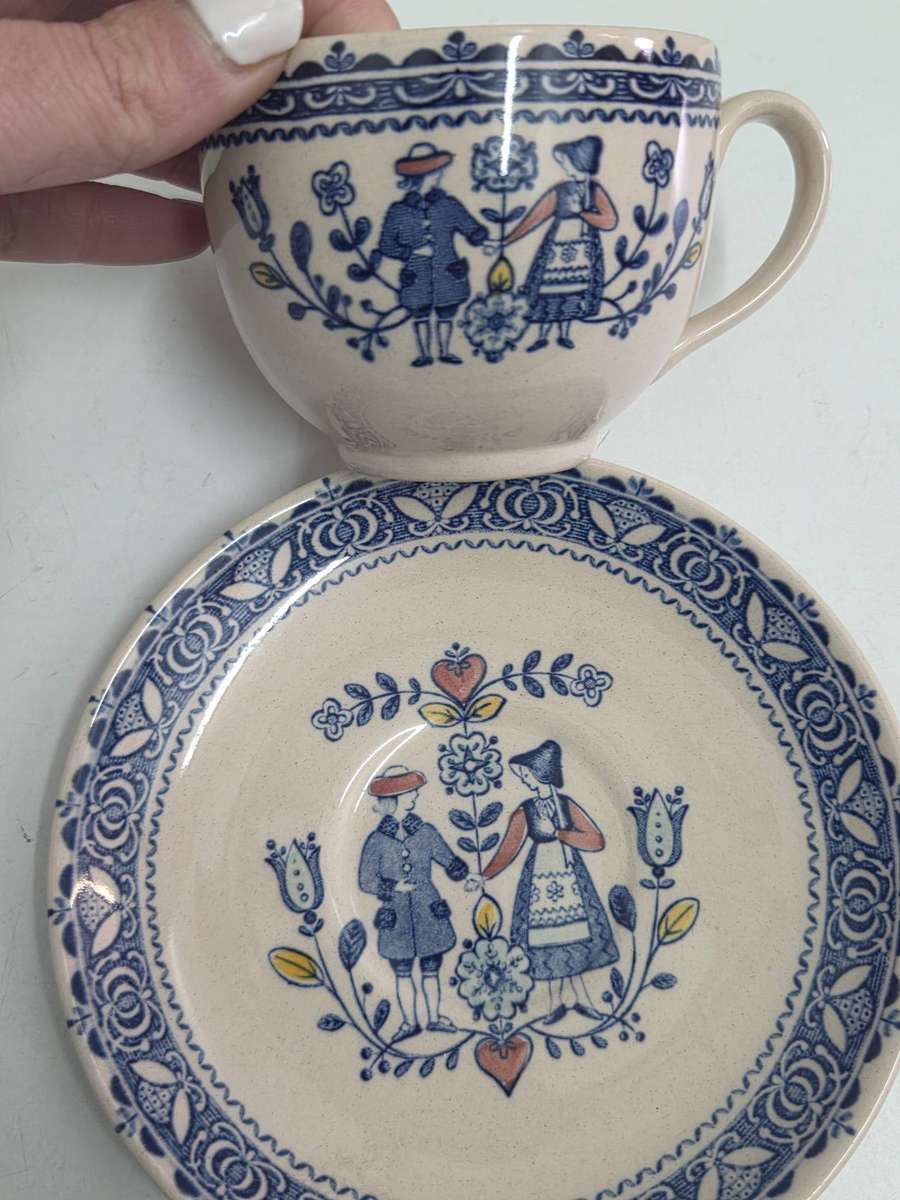 Vintage Johnson Brothers duo - Cup and Saucer with Delft like detail Made in England