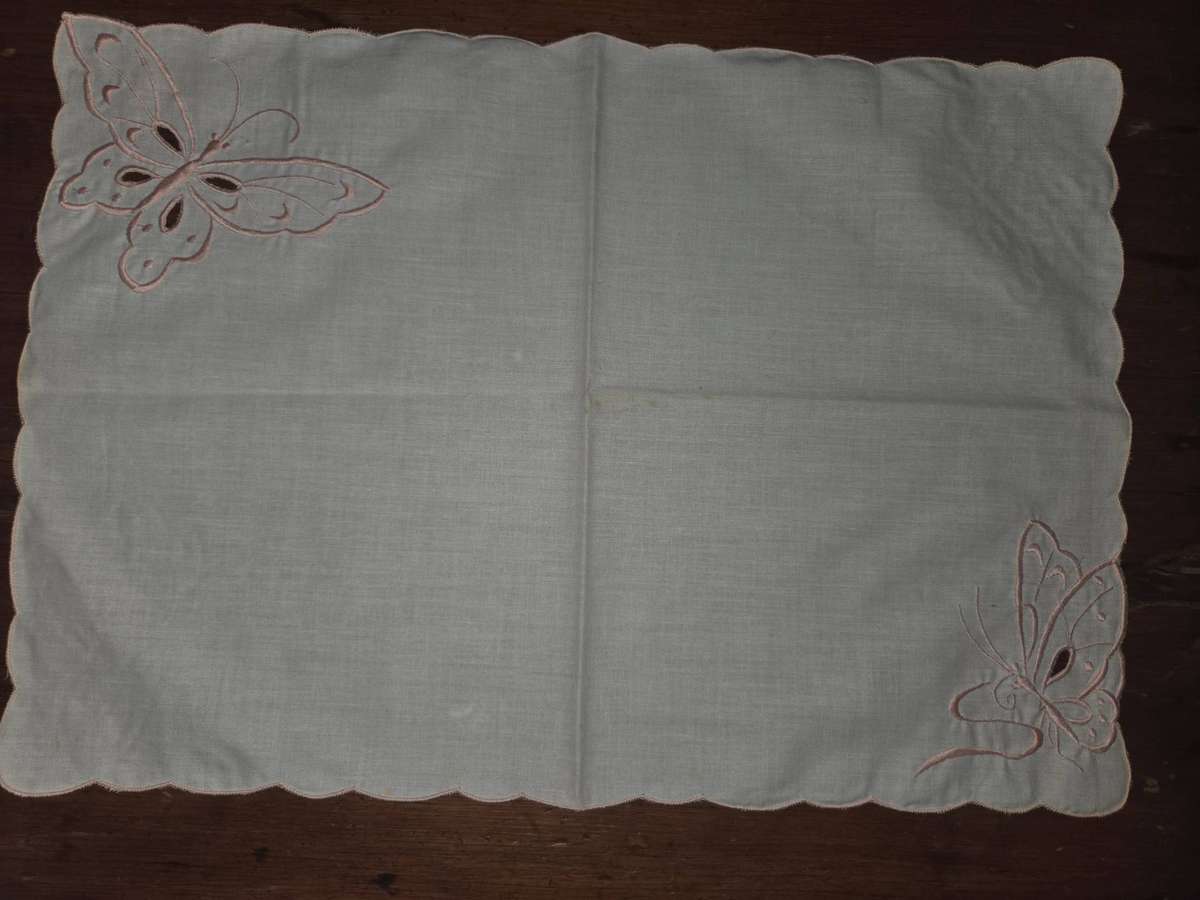 Vintage Embroidered Tea Tray Cloth with butterfly detail