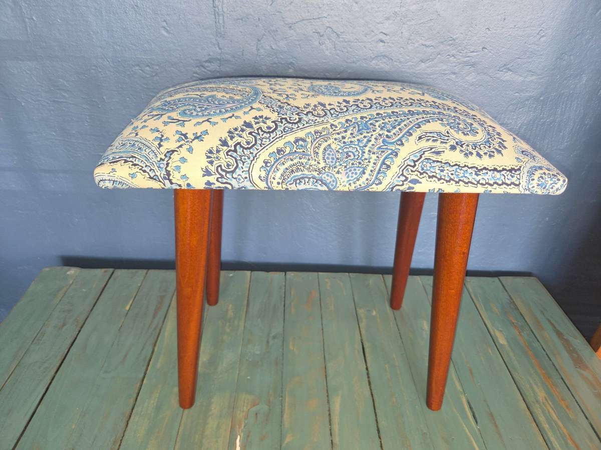 Vintage Retro Piano or Dresser Stool - wooden legs - Newly Upholstered -Legs screws out