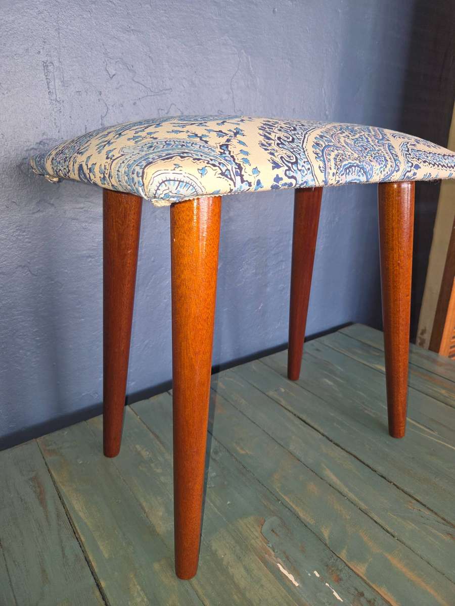 Vintage Retro Piano or Dresser Stool - wooden legs - Newly Upholstered -Legs screws out