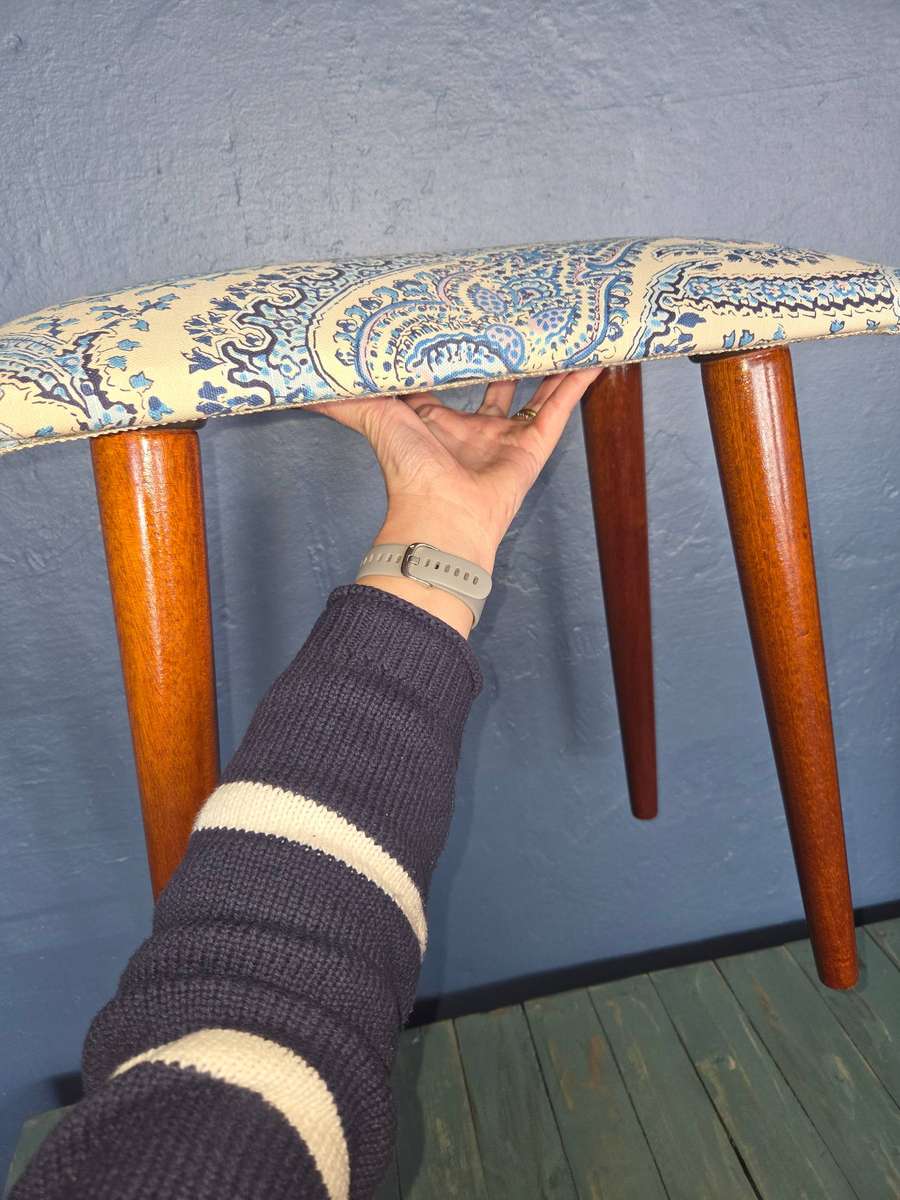 Vintage Retro Piano or Dresser Stool - wooden legs - Newly Upholstered -Legs screws out