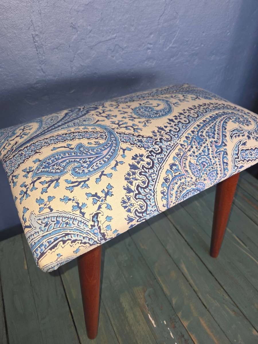 Vintage Retro Piano or Dresser Stool - wooden legs - Newly Upholstered -Legs screws out