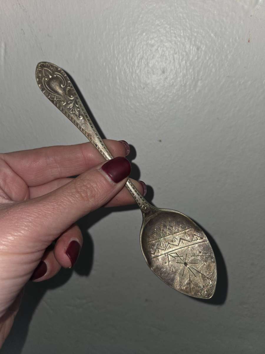 Engraved Flat Bottomed Jam Serving Spoon - Silver Plate - Hallmarked - Lots of character