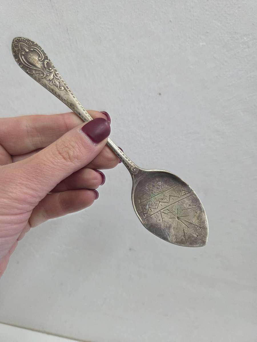 Engraved Flat Bottomed Jam Serving Spoon - Silver Plate - Hallmarked - Lots of character