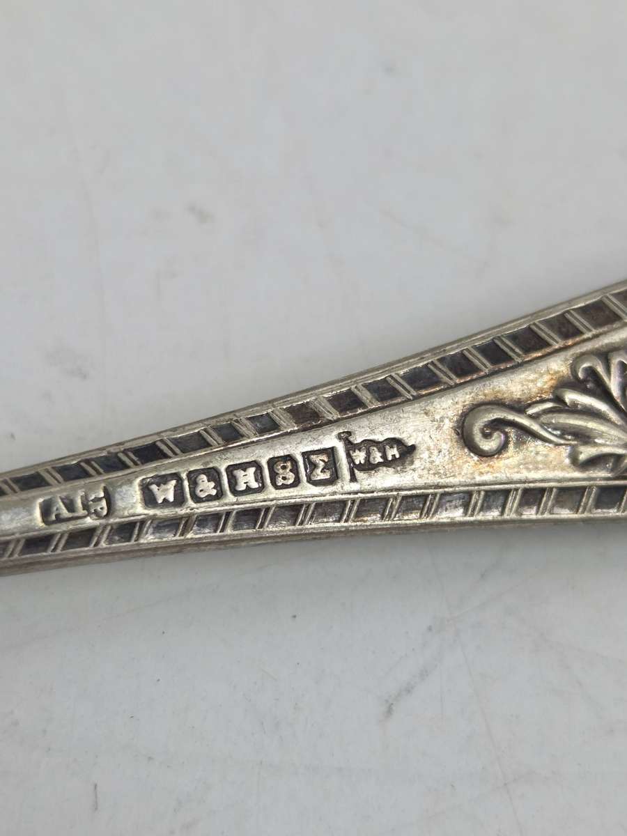 Engraved Flat Bottomed Jam Serving Spoon - Silver Plate - Hallmarked - Lots of character