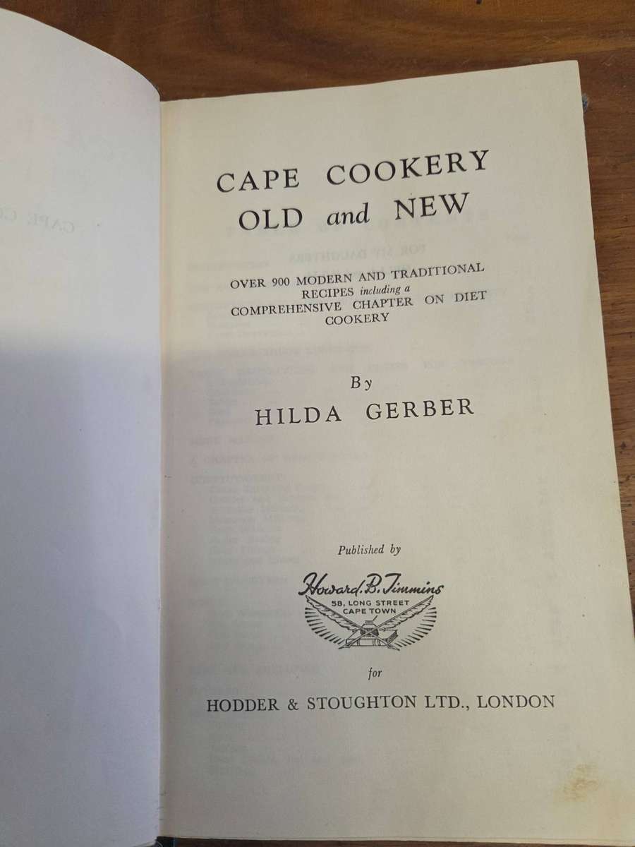 Cape Cookery Old and New - Hilda Gerber - Vintage Recipe Book
