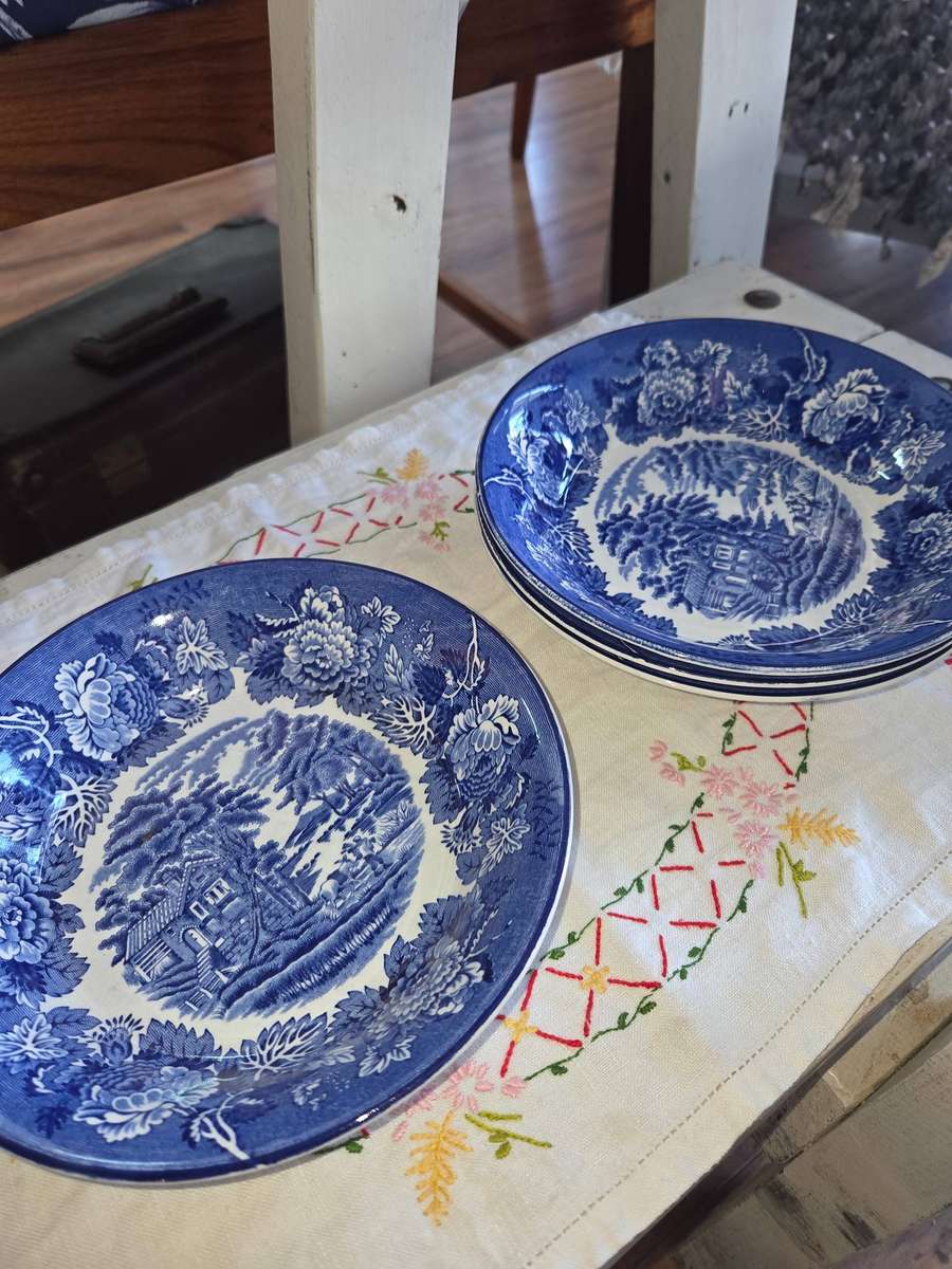 Vintage Wood & Sons Soup bowl - Blue and white Woodsware English Scenery bowl