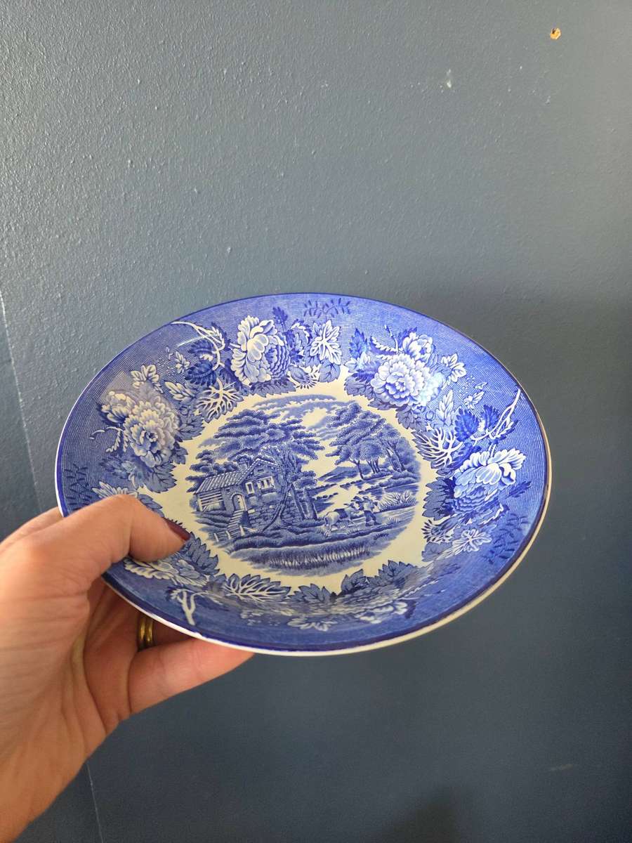 Vintage Wood & Sons Soup bowl - Blue and white Woodsware English Scenery bowl