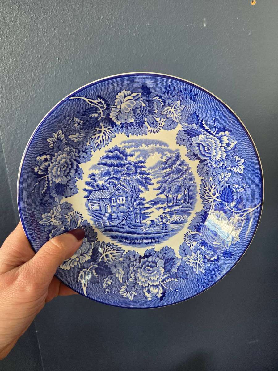 Vintage Wood & Sons Soup bowl - Blue and white Woodsware English Scenery bowl