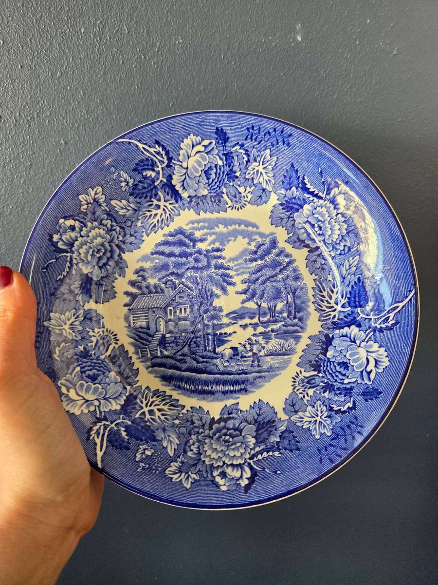 Vintage Wood & Sons Soup bowl - Blue and white Woodsware English Scenery bowl