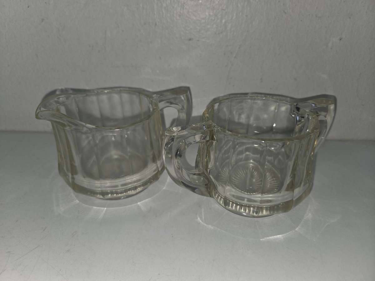 Matching Glass Milk jug and sugar bowl Heavy Glass Great quality