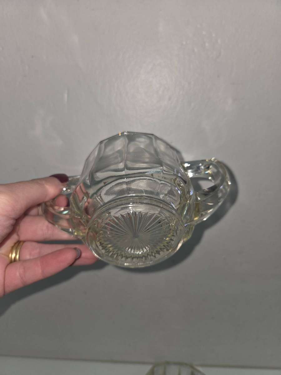 Matching Glass Milk jug and sugar bowl Heavy Glass Great quality