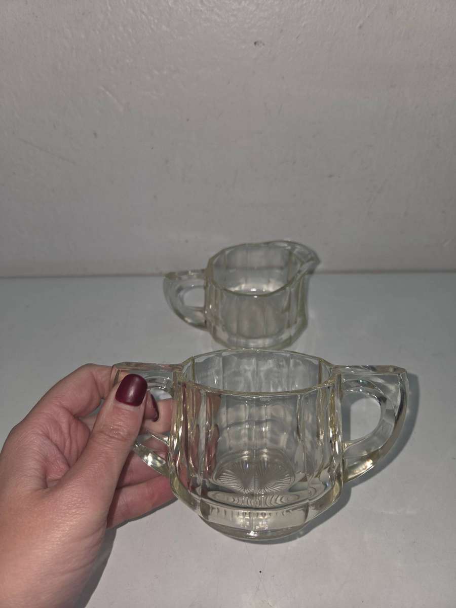 Matching Glass Milk jug and sugar bowl Heavy Glass Great quality