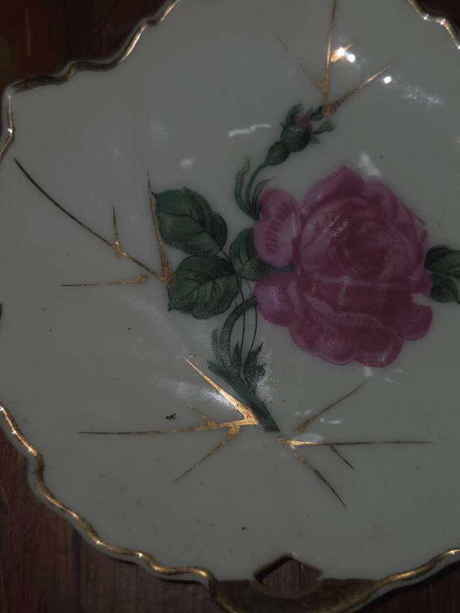 Small Vintage Porcelain Pin Dish with Gold detail