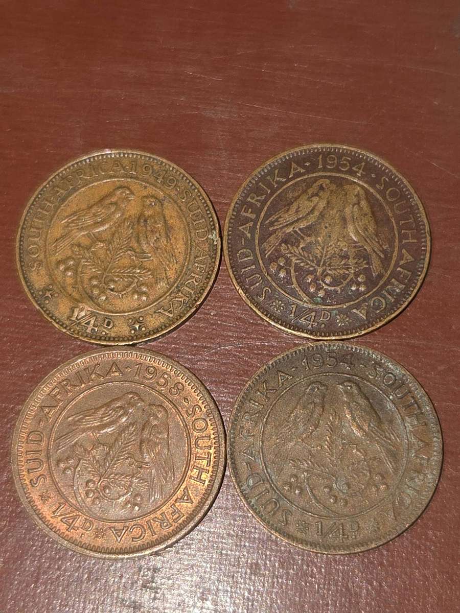 4 x 1/4D Coins - 1/4 Penny / Farthing - Vintage coins - 1949, 1954, 1958