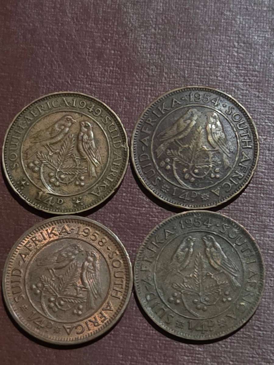 4 x 1/4D Coins - 1/4 Penny / Farthing - Vintage coins - 1949, 1954, 1958
