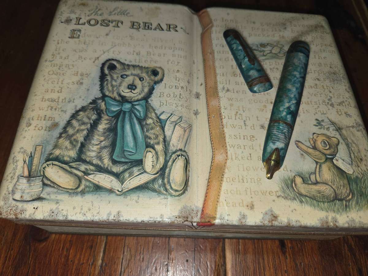 Vintage Tin with Teddy Book detail