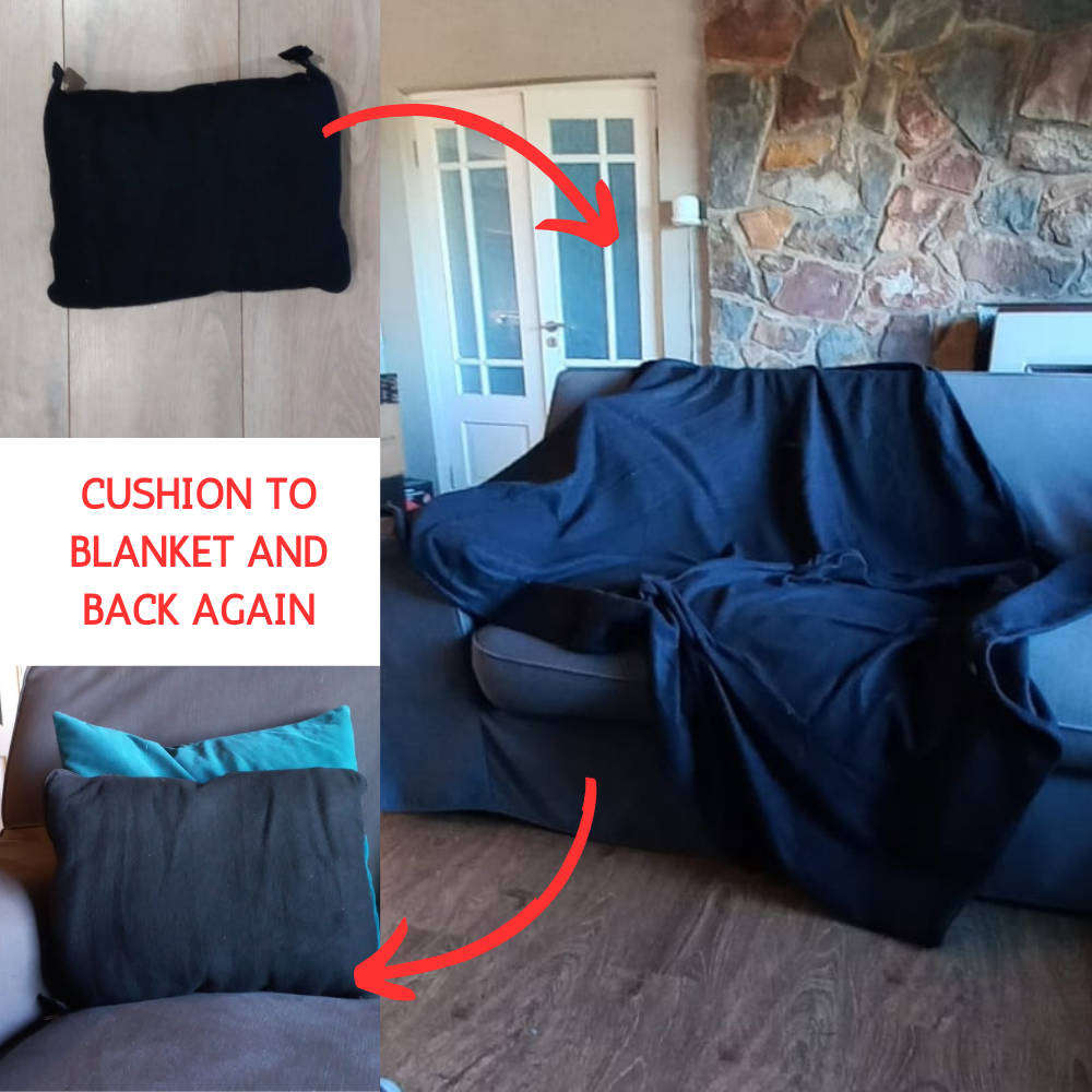2-in-1 Zip-up Blanket/Pillow | High Quality Fleece | Large Size - Black