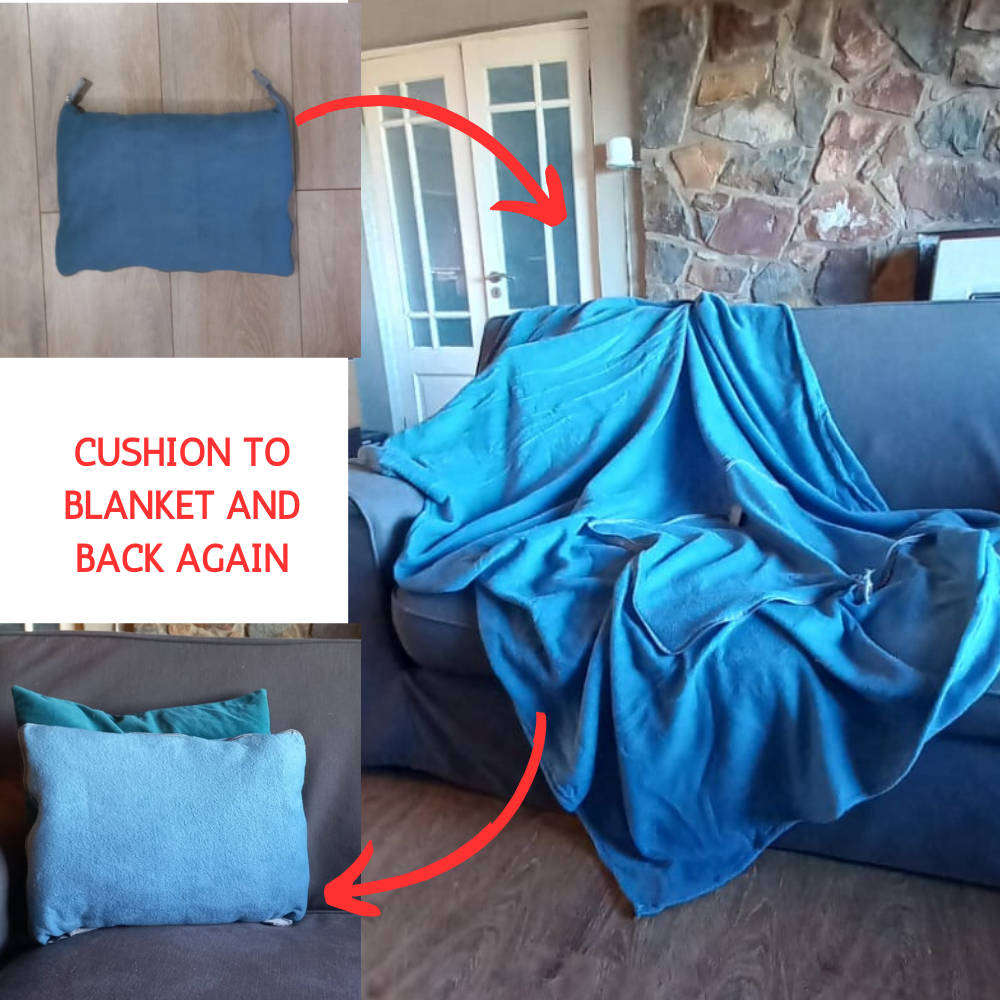 Zip Up Travel Blanket/Pillow | Quality Fleece | Large Size - Blue