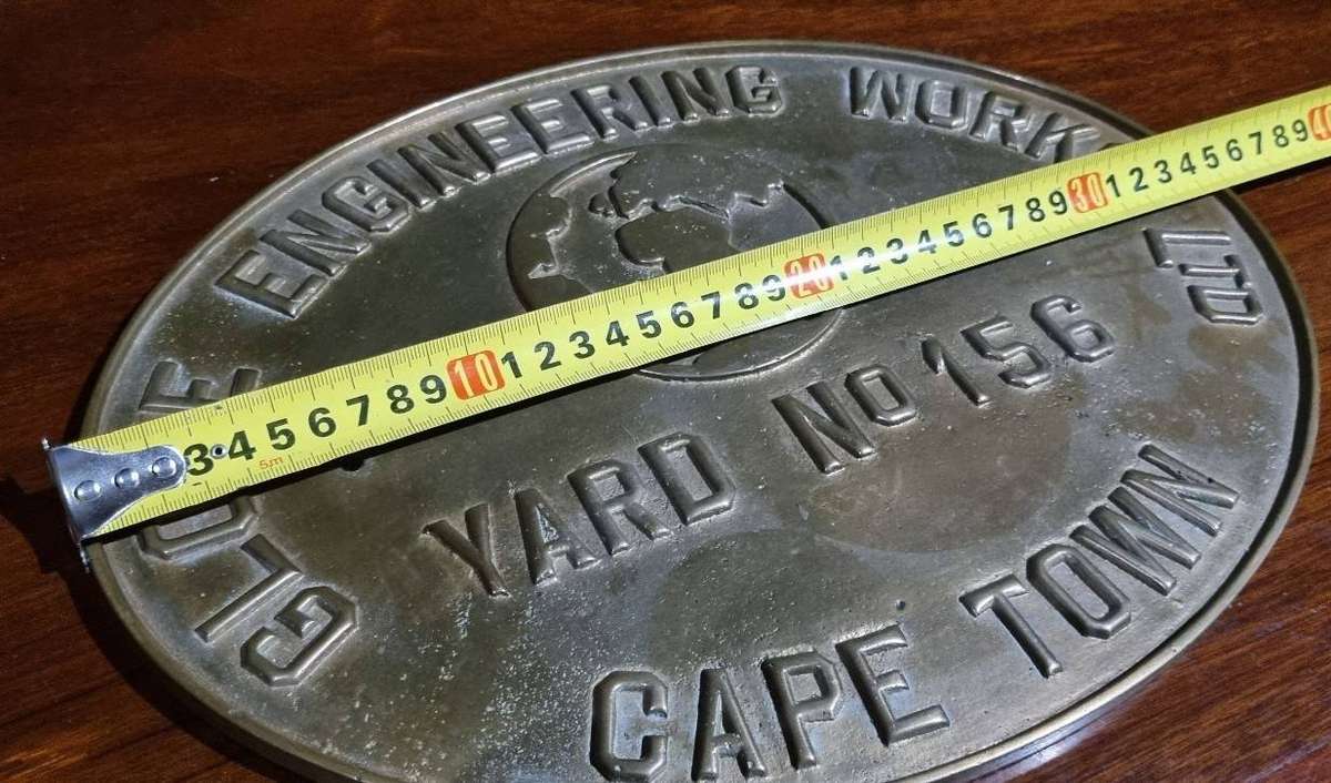 Rare Vintage Brass Shipyard Yard Plate  Globe Engineering Works Cape Town
