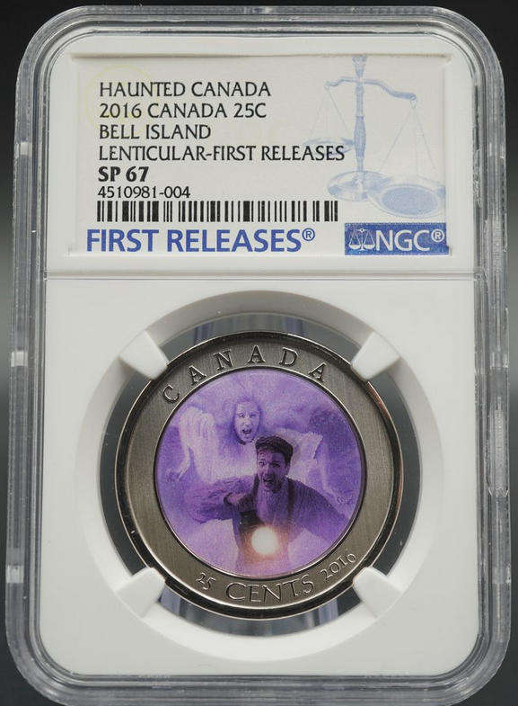 Very Rare in SA! 2016 Haunted Canada 25 Cent Bell Island Lenticular -Ghost Coin Specimen Graded SP67