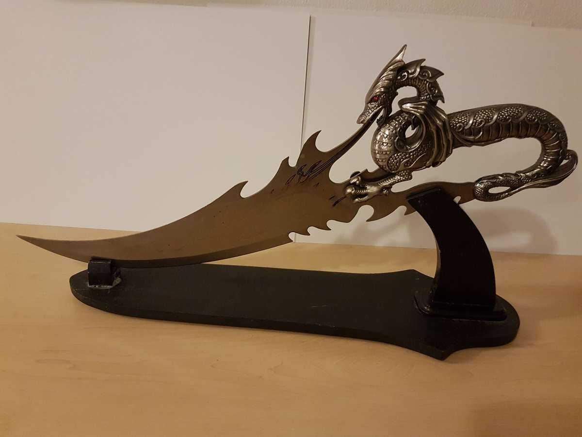 Fantasy Dragon Dagger with Stand - Skyrim Dagger of Alduin from the video game The Elder Scrolls