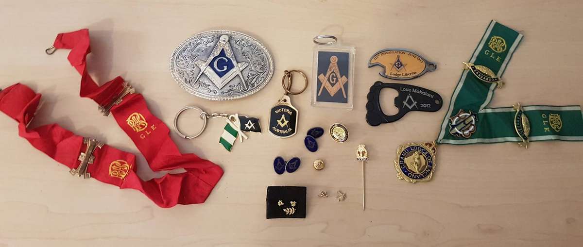 Masonic Regalia Incl Aprons, Gauntlets, Collars, Pins, Badges, Belt Buckle in 2 Leather Suitcases
