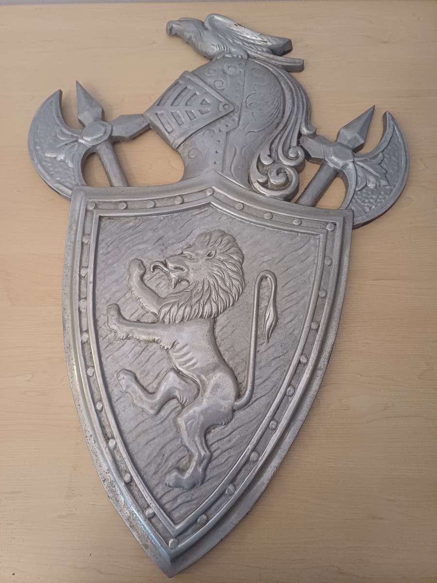 Iron Display Shield and Wood Coat Of Arms