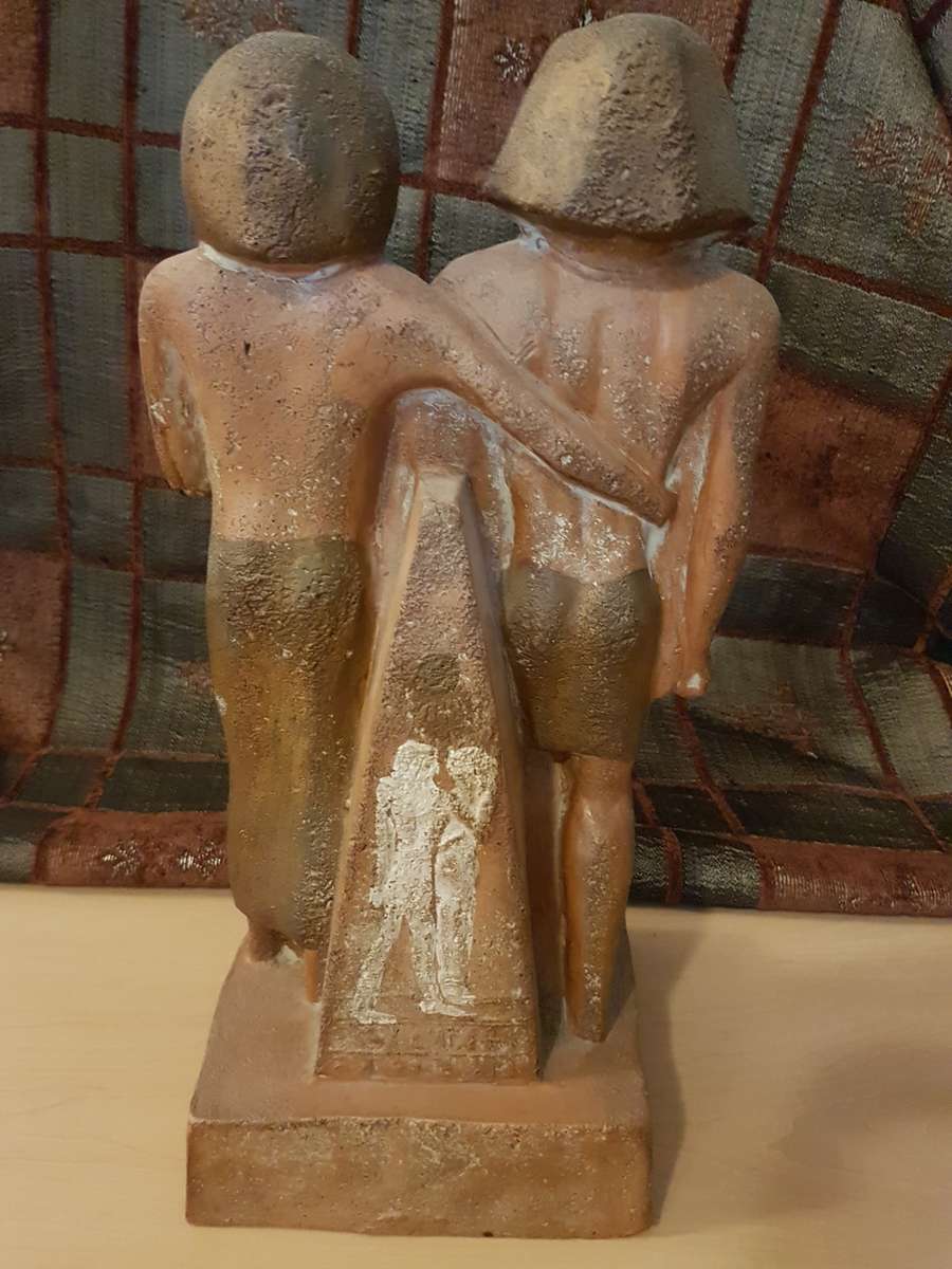 Egyptian Terracota Statue Menkaure and His Queen (Height 36cm)
