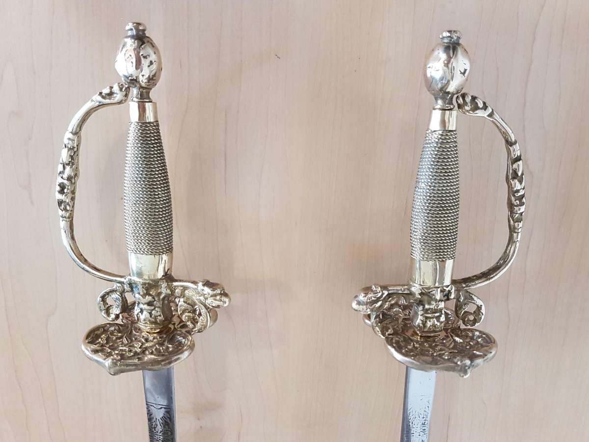 Extremely Rare Pair of 18th Century French Officer's Court Swords