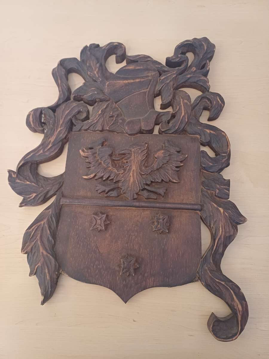 Iron Display Shield and Wood Coat Of Arms